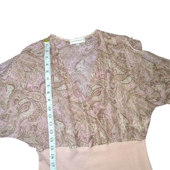 Designer Anne Fontiane silk/ cotton blouse size 2 never worn in pink/tan paisley - Picture 5 of 9
